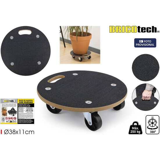 BASE MADERA C/RUEDAS REDOND.38X11CM BRICOTECH image 0
