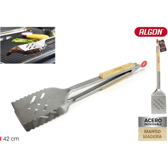 PINZAS BARBACOA ANCHAS WOOD 42CM ALGON BBQ image 0