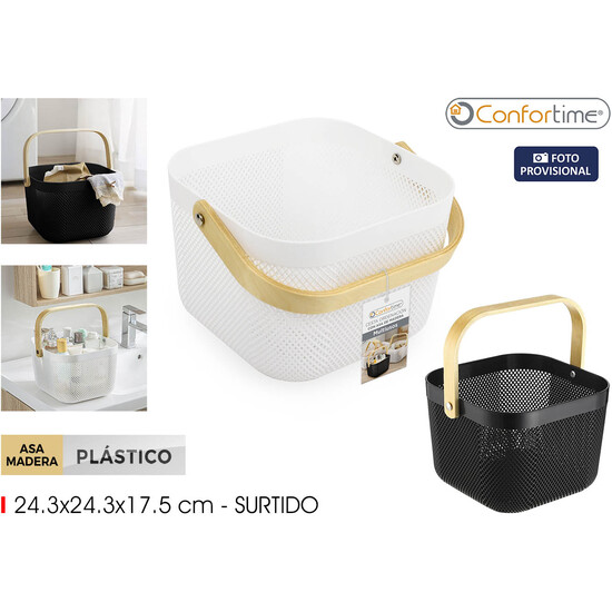 CESTA PLAST.ORDENAC.CUAD.ASA MADERA CONFORTIME image 0