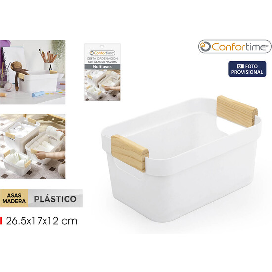 CESTA PLASTIC.MULTIUSOS ASAS MADERA CONFORTIME image 0