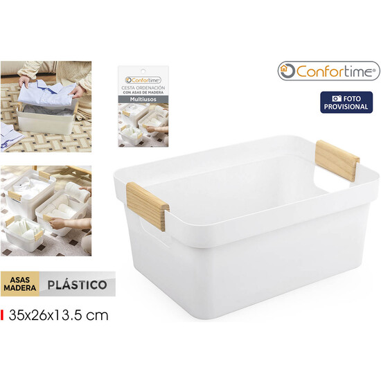 CESTA PLASTIC.MULTIUSOS ASAS MADERA CONFORTIME image 0