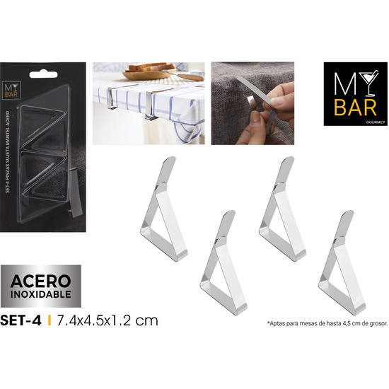 96 SET4 PINZAS SUJETA MANTEL ACERO MY BAR image 0