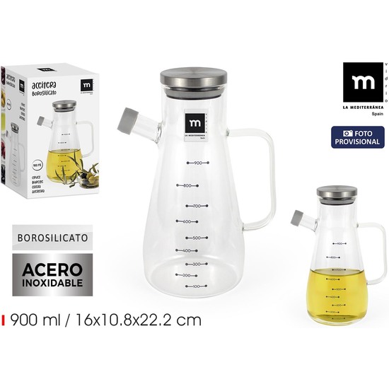 ACEITERA BOROSILICATO T/ACERO 900ML LA MEDITERRAN image 0