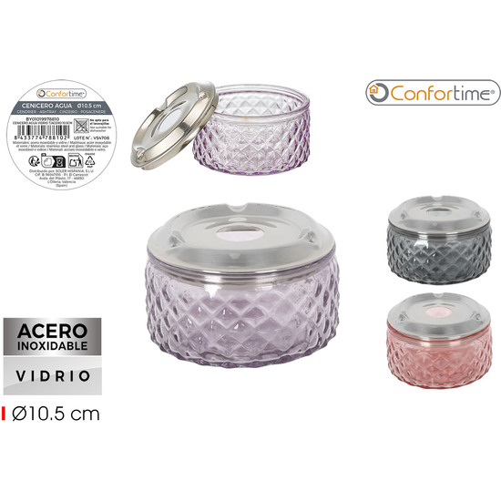 CENICERO AGUA VIDRIO T/ACERO 10.5CM CONFORTIME image 0