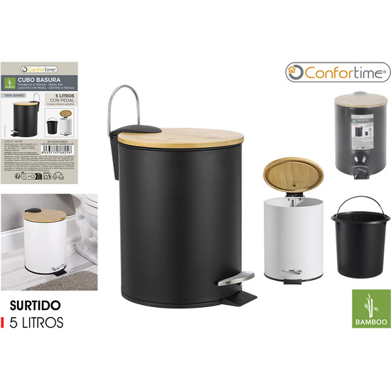 CUBO PEDAL METAL T/MADERA 5L SURT. CONFORTIME image 0