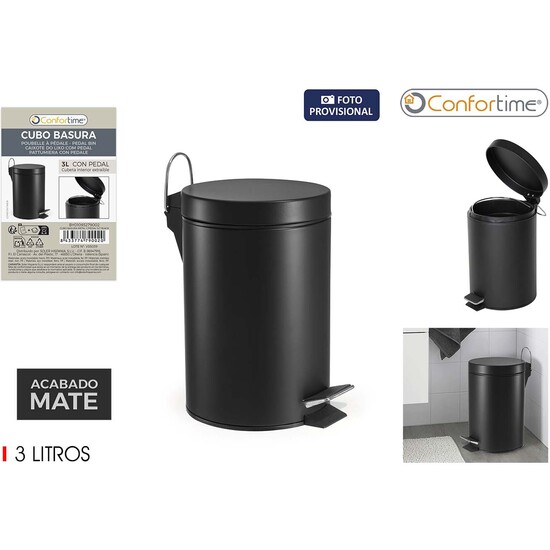 CUBO BASURA METAL C/PEDAL 3LT BLACK CONFORTIME image 0