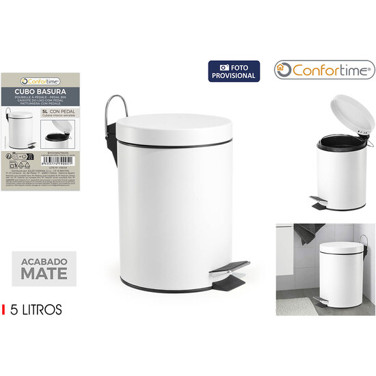 CUBO BASURA METAL C/PEDAL 5LT WHITE CONFORTIME image 0