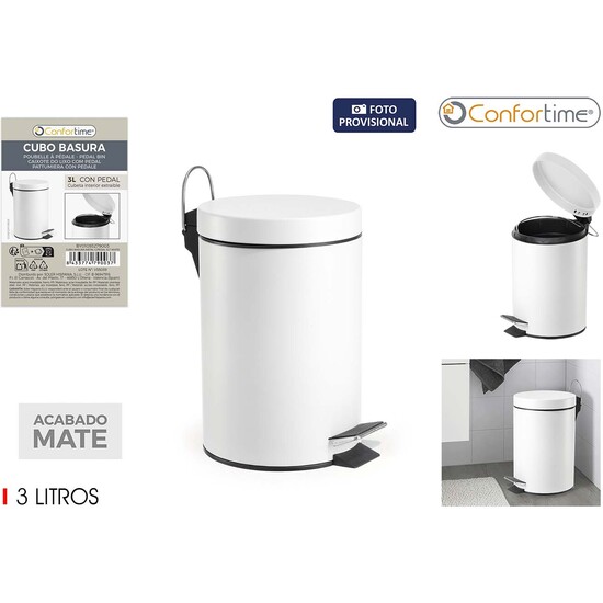 CUBO BASURA METAL C/PEDAL 3LT WHITE CONFORTIME image 0