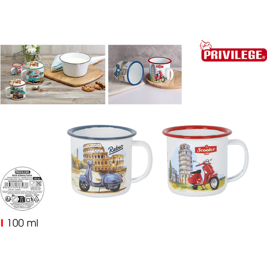 MUG ESMALTADA BLANCA BIKE 150ML PRIVILEGE image 0