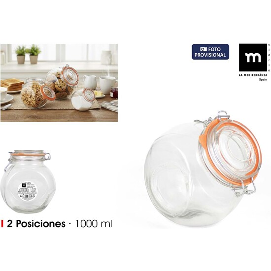 TARRO VIDRIO CLIP 2 POSIC.1000ML LA MEDITERRANEA image 0