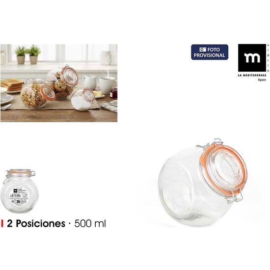 TARRO VIDRIO CLIP 2 POSICIO.500ML LA MEDITERRANEA image 0