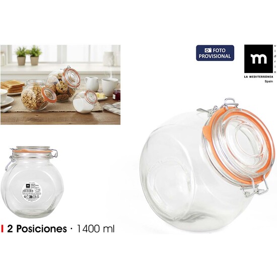 TARRO VIDRIO CLIP 2 POSIC.1400ML LA MEDITERRANEA image 0