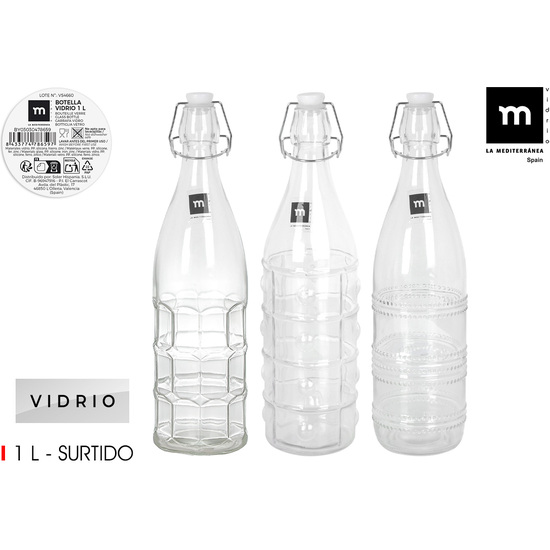 BOTELLA TRANSP.C/TAPON HERMETICO 1L LA MEDITERRAN image 0