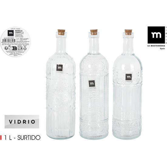 BOTELLA VIDRI.TRANSP.T/CORCH 3S 1L LA MEDITERRAN image 0