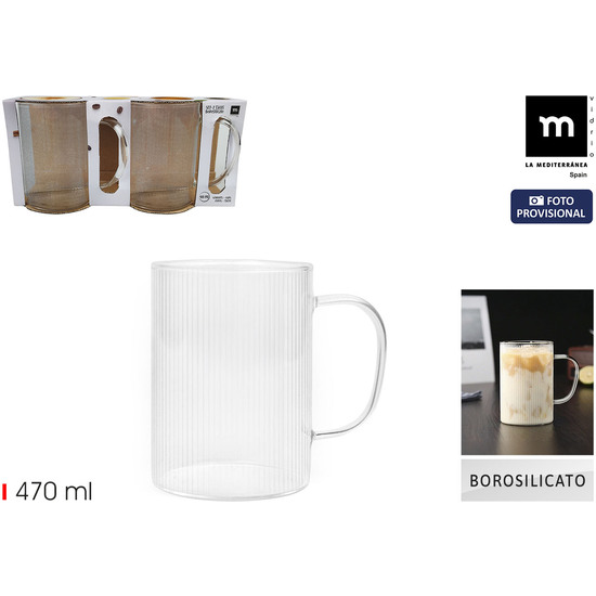 SET2 TAZAS BORO LINEAS 470ML LA MEDITERRANEA image 0