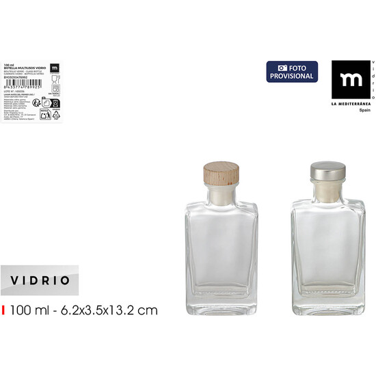BOTELLA VIDRIO MULTIUSOS RECT.100ML LA MEDITERRAN image 0