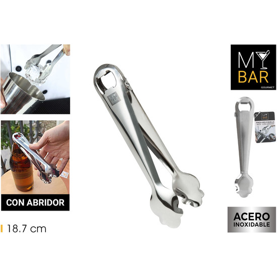 96 PINZA HIELO MUELLE INOX CON ABRIDOR MY BAR image 0