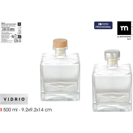 BOTELLA VIDRIO MULTIUSOS CUAD.500ML LA MEDITERRAN image 0