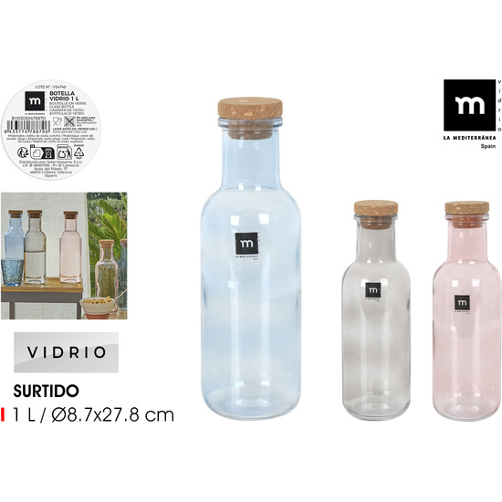 BOTELLA VIDRIO LISA T/CORCH.PINT.1L LA MEDITERRAN image 0