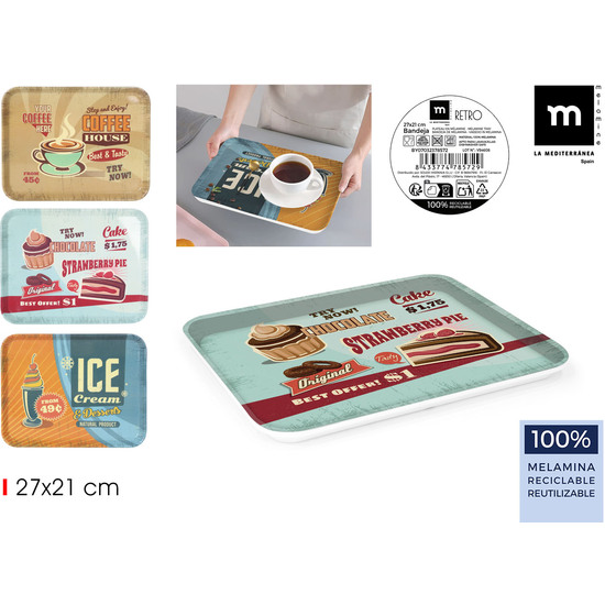 BANDEJA MELAMI.27X21CM 3SURT.RETRO LA MEDITERRAN image 0