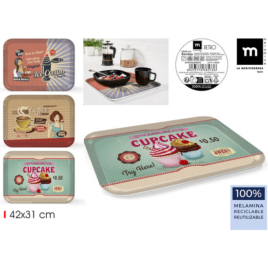 BANDEJA MELAMI.42X31CM 3SURT.RETRO LA MEDITERRAN image 0