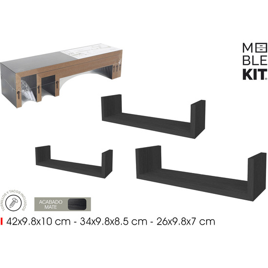 SET3 ESTANTE FLOTAN.42/34/26 BLACK MOBLEKIT image 0