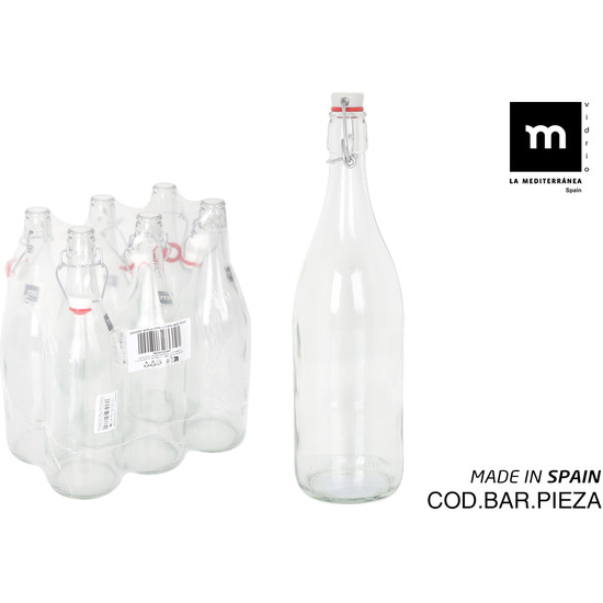 BOTELLA VIDRIO 1L C/TAPON HERMET MECANO image 0