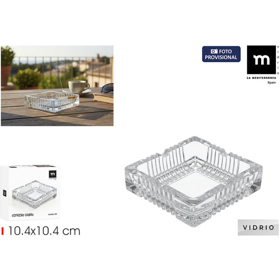 CENICERO VIDRIO CUADRADO 10.4CM LA MEDITERRANEA image 0