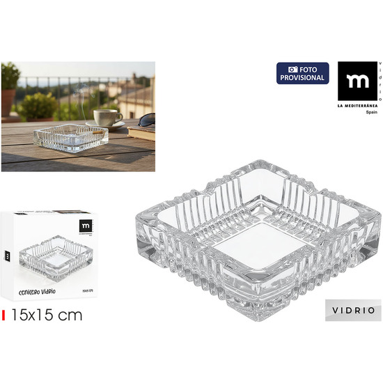 CENICERO VIDRIO CUADRADO 15CM LA MEDITERRANEA image 0
