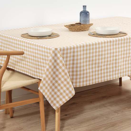 MANTEL VICHY CUADROS BEIG TACTO TELA 250X140 CM image 1