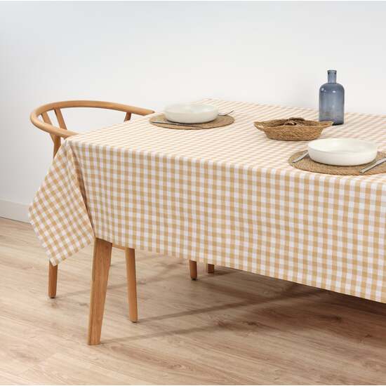MANTEL VICHY CUADROS BEIG TACTO TELA 250X140 CM image 5