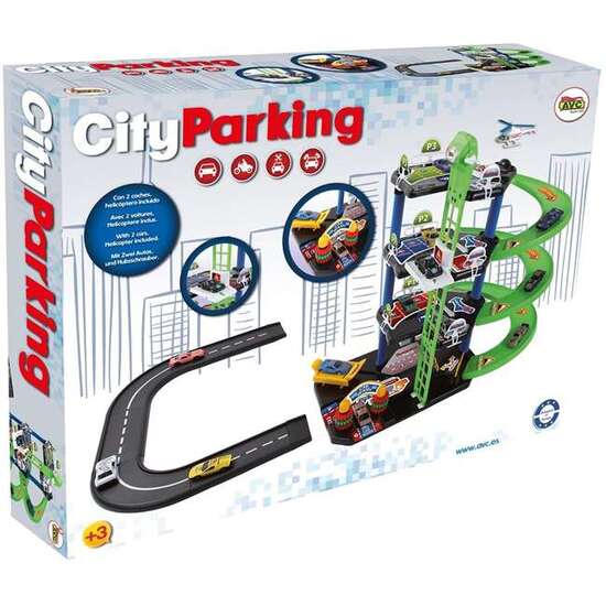 PARKING CITY 3 PLANTAS CON 2 COCHES METAL Y HELICOPTERO  12 PIEZAS image 0