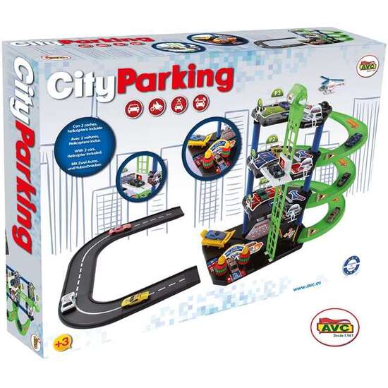 PARKING CITY 3 PLANTAS CON 2 COCHES METAL Y HELICOPTERO  12 PIEZAS image 1