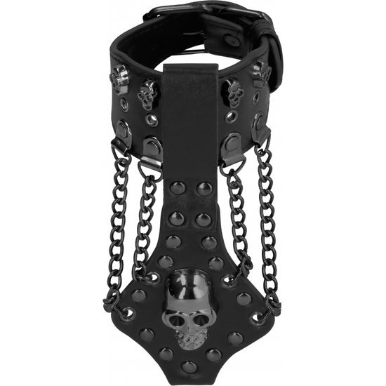 OUCH! SKULLS AND BONES - BRACELET WITH SKULLS AND CHAINS - BLACK image 0