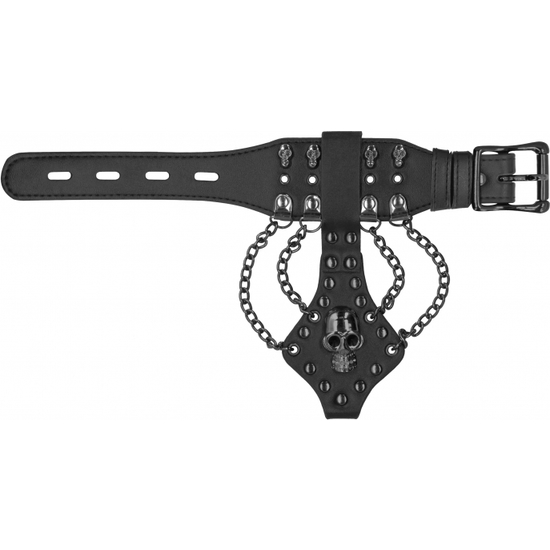 OUCH! SKULLS AND BONES - BRACELET WITH SKULLS AND CHAINS - BLACK image 3