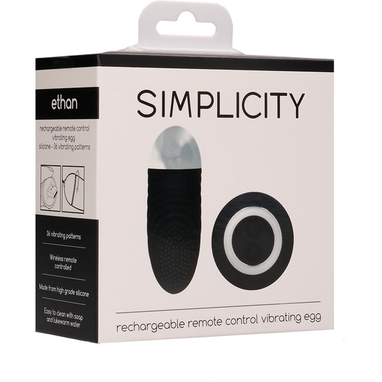 ETHAN RECHARGEABLE REMOTE CONTROL VIBRATING EGG BLACK image 1
