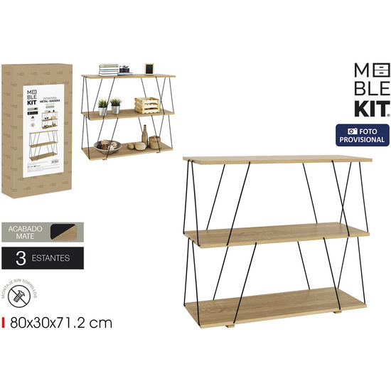 ESTANTERIA 3 NIV.METALMADERA BLACK MOBLEKIT image 0