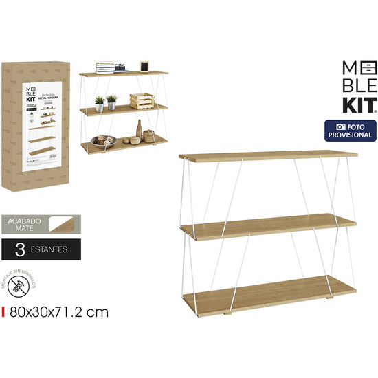 ESTANTERIA 3 NIV.METALMADERA WHITE MOBLEKIT image 0