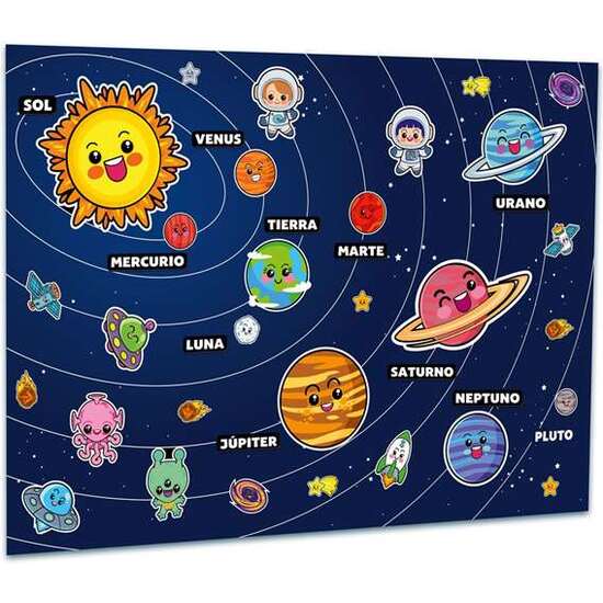 JUEGO  DESCUBRE EL SISTEMA SOLAR.PANEL DE FILTRO CON VELCRO CONTIENE 42 FIGURAS ESPACIALES image 1