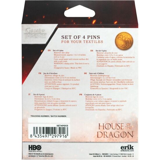 BLISTER SET 4 PINS JUEGO DE TRONOS LA CASA DEL DRAGON image 2