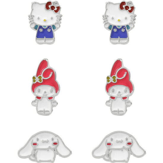 SET 3 PARES DE PENDIENTES HELLO KITTY AND FRIENDS PLATA image 0