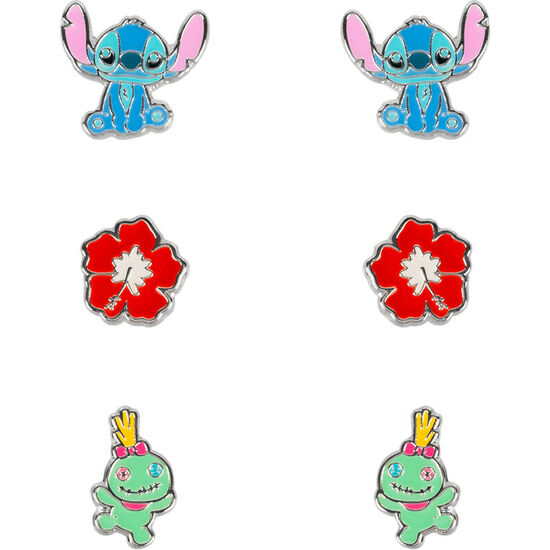 SET 3 PARES DE PENDIENTES STITCH DISNEY PLATA image 0