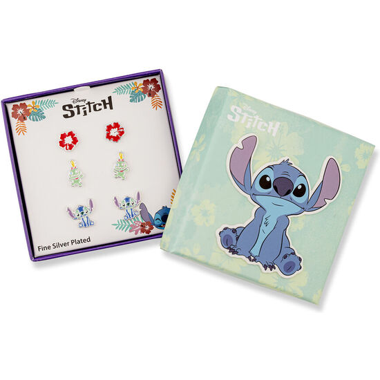 SET 3 PARES DE PENDIENTES STITCH DISNEY PLATA image 1