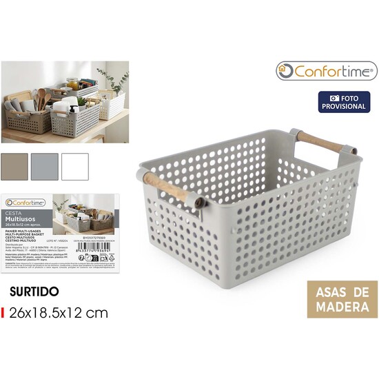 CESTA MULTIUSOS ASAS MADERA 26X18.5 CONFORTIME image 0