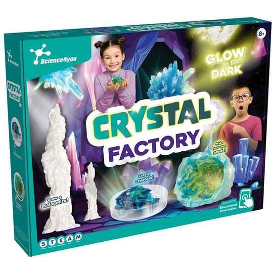 JUEGO FÁBRICA DE CRISTALES. CREA CRISTALES QUE BRILLAN EN LA OSCURIDAD O HAZ CRECER UNA ESTAGMITA. 38X30X6 CM image 0