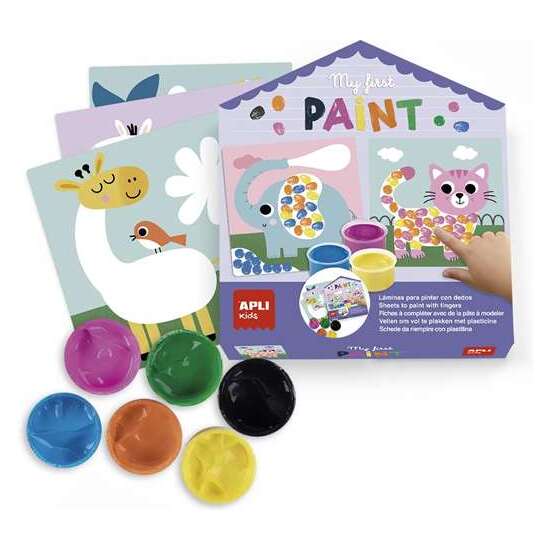 MI PRIMER JUEGO DE PINTURA. RELLENA LAS ILUSTRACIONES CON TUS HUELLAS. 6 LAMINAS Y 6 BOTES DE PINTURA DE DEDOS. 21X5,5X23,3 CM image 1