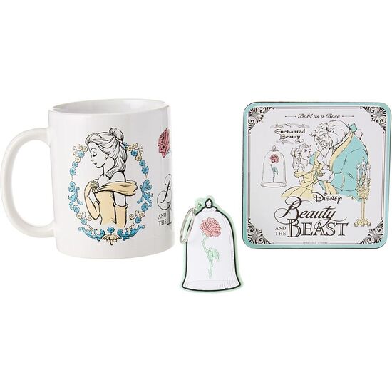 SET TAZA + LLAVERO + POSAVASOS LA BELLA Y LA BESTIA DISNEY image 0