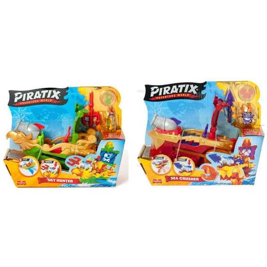 BARCO PIRATIX PIRATE SHIP CON SU CAPITAN, TESORO EXCLUSIVO Y MONEDA (SKY HUNTER O SEA CRUSHER) 15,7X20X7,4CM - MODELOS SURTIDOS image 2