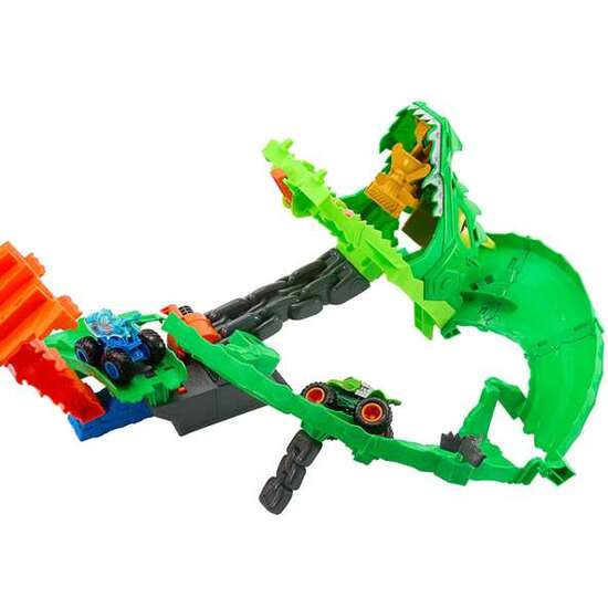 PISTA HOT WHEELS MONSTER TRUCKS SHARKS VS DINOS DRAGON DESTRUCTION. INCLUYE 2 COCHES. 53,34X60X35,56 CM image 5