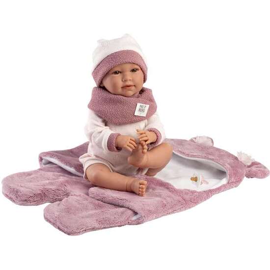 MUÑECA MIMI LLORONA CON SAQUITO FUCXIA 42CM, CUERPO DE TELA Y MECANISMO DE SONIDO image 1